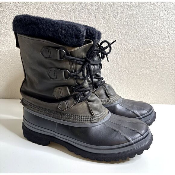 Sorel Caribou Storm Waterproof Snow Boots Black Grey Men's Sz 9 Wool Liner EUC - Picture 1 of 11